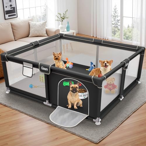 Gimars 50x50x26 Inches Puppy Playpen with Gate, Dog Playpen for Puppies or Small Dogs, Sturdy Safety Dog Fence Pet Playpen with Thickened Fabric, High-Strength Nylon Wire Mesh for Indoor & Outdoor,Washable - Image 1
