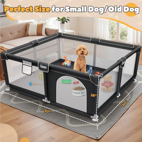 Gimars 50x50x26 Inches Puppy Playpen with Gate, Dog Playpen for Puppies or Small Dogs, Sturdy Safety Dog Fence Pet Playpen with Thickened Fabric, High-Strength Nylon Wire Mesh for Indoor & Outdoor,Washable - Image 3