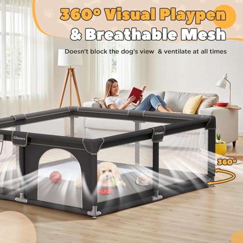 Gimars 50x50x26 Inches Puppy Playpen with Gate, Dog Playpen for Puppies or Small Dogs, Sturdy Safety Dog Fence Pet Playpen with Thickened Fabric, High-Strength Nylon Wire Mesh for Indoor & Outdoor,Washable - Image 5