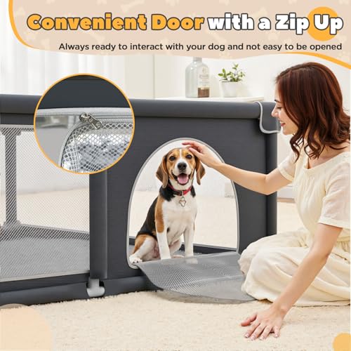 Gimars 50x50x26 Inches Puppy Playpen with Gate, Dog Playpen for Puppies or Small Dogs, Sturdy Safety Dog Fence Pet Playpen with Thickened Fabric, High-Strength Nylon Wire Mesh for Indoor & Outdoor,Washable - Image 4