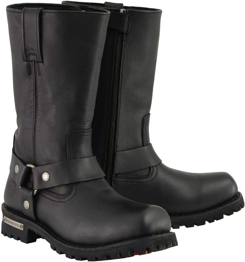 Milwaukee Leather أحذية دراجة نارية جلدية سوداء كلاسيكية عريضة للرجال بمقاس 11 إنش مع مقدمة مربعة MBM131W - Image 3