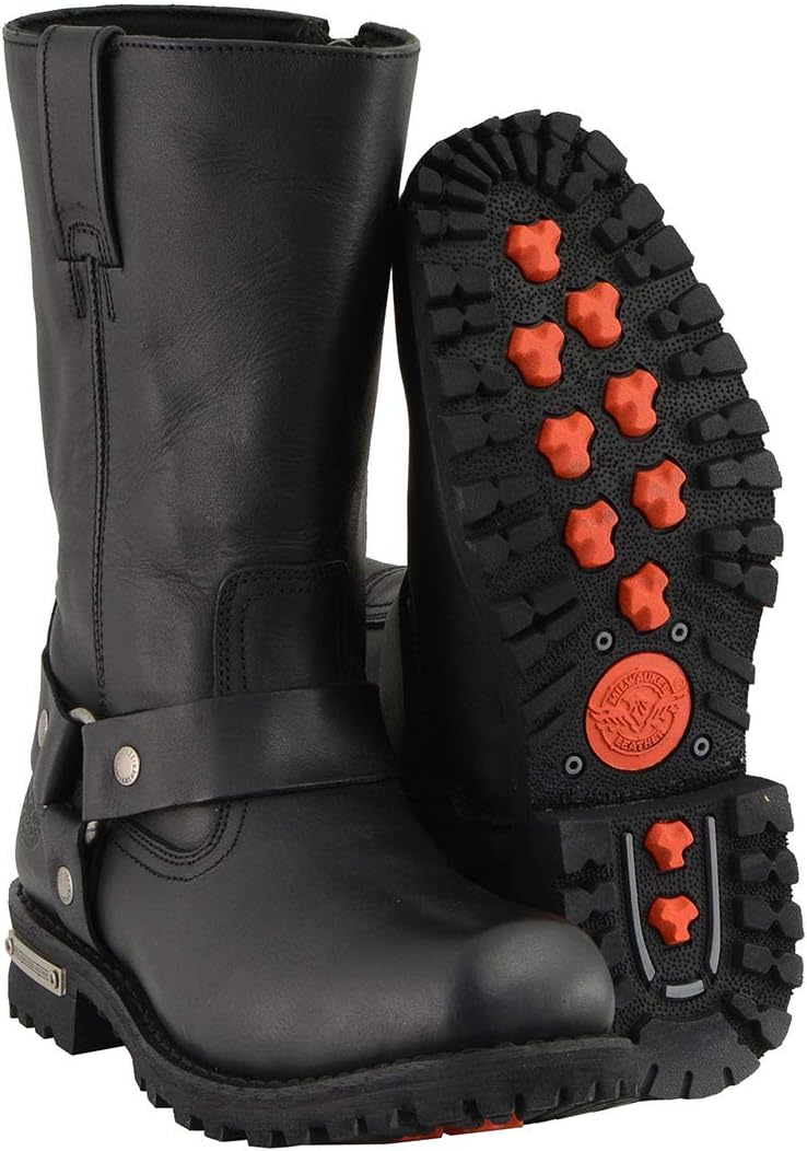 Milwaukee Leather أحذية دراجة نارية جلدية سوداء كلاسيكية عريضة للرجال بمقاس 11 إنش مع مقدمة مربعة MBM131W - Image 1