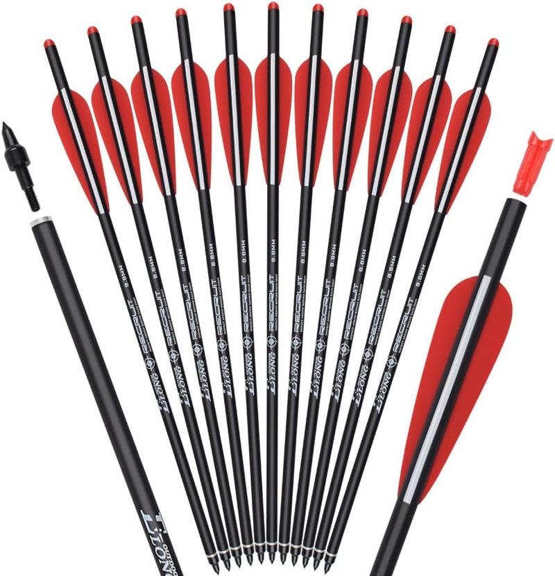 TY Archery Carbon Crossbow Bolts 16 18 20 Inch Hunting Archery Arrows with 4" Vanes Replaced Arrowhead Tip (Pack of 12) - Image 1