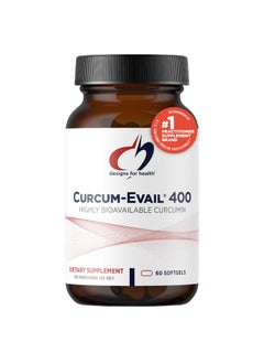 Designs for Health Curcum-Evail 400 - Bioavailable Turmeric Curcumin Supplements - Evail Emulsification Technology - Curcumin C3 Complex with Turmeric Oil + Vitamin E, Non-GMO (60 Softgels)