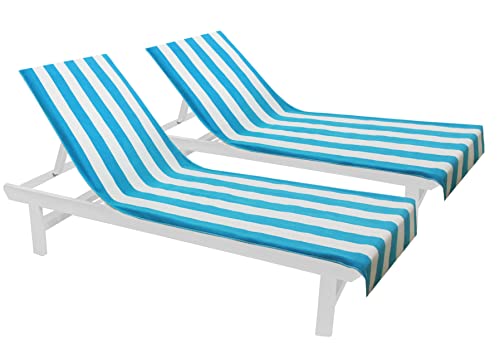 Cotton Craft COTTON CRAFT Pool Lounge Chair Cover  2 Pack  Chaise Beach Picnic Spa Towel  Cabana Stripe  Soft Premium Ringspun Terry Cotton  Oversized  32 inch Wide x 82 inch Long with 7 inch Pocket  Aqua 