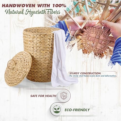 BLUEWEST 4.5 Gallons Wicker Trash Can with Lid and Removable Liner, Wicker Rattan Bathroom Trash Can, Large Woven Bin for Office, Hyacinth Waste Basket for Bedroom, Living Room, Kitchen - Image 4