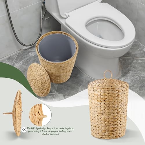 BLUEWEST 4.5 Gallons Wicker Trash Can with Lid and Removable Liner, Wicker Rattan Bathroom Trash Can, Large Woven Bin for Office, Hyacinth Waste Basket for Bedroom, Living Room, Kitchen - Image 5