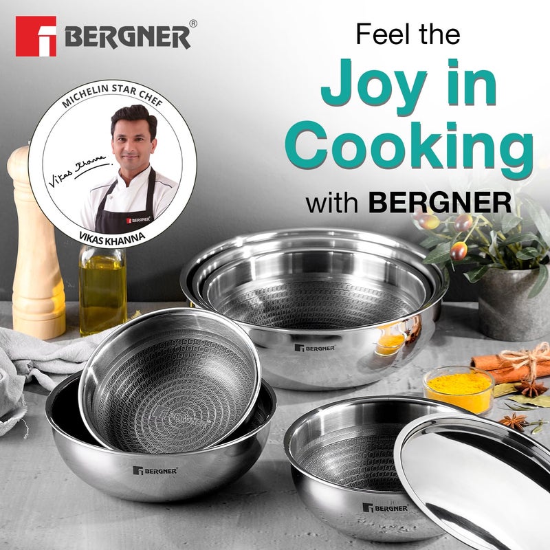 BERGNER Bergner Hitech Triply NonStick 20 cm Tasla 15 L Tasra with NonStick Mesh Pattern Inside Rivetless Handle Metal Spatula Friendly Even Heat Distribution Induction Bottom and Gas Stove Ready  - Image 2