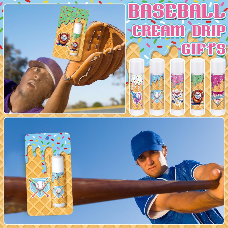Loopeer Ice Cream Drip Baseball Gifts Party Favors Bulk Baseball Ice Cream Drip Lip Balms Sports Team Gifts Birthday Party Favors Decorations Inspirational Accessories for Teen Adults(Original,15 Pcs) - Image 5