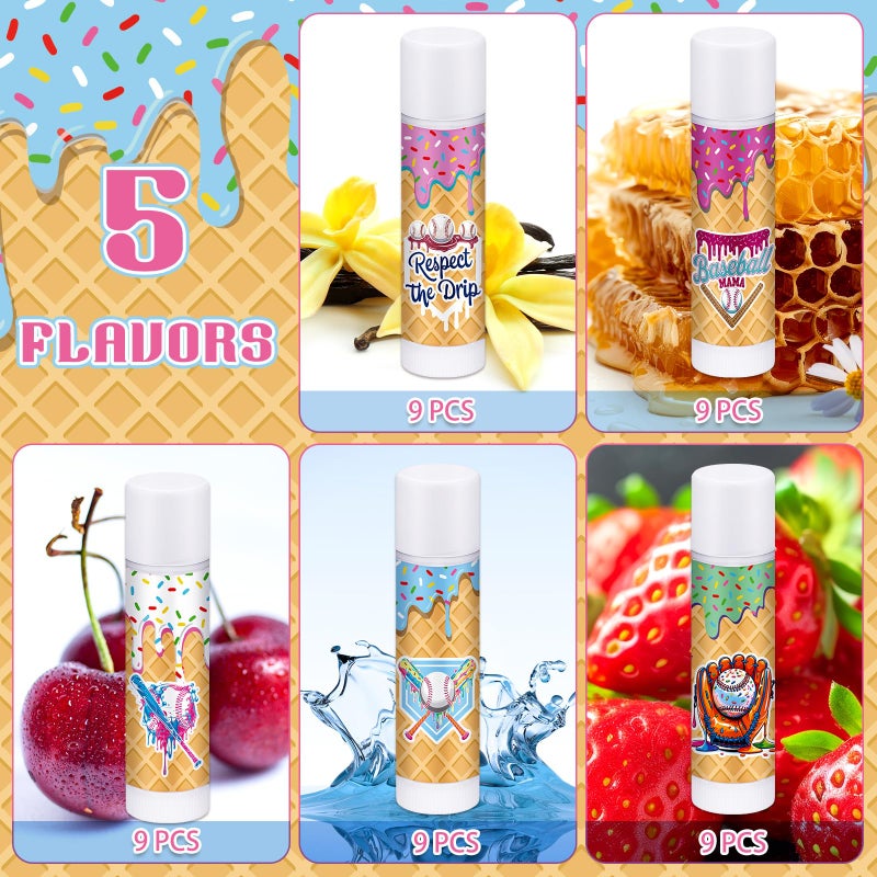 Loopeer Ice Cream Drip Baseball Gifts Party Favors Bulk Baseball Ice Cream Drip Lip Balms Sports Team Gifts Birthday Party Favors Decorations Inspirational Accessories for Teen Adults(Original,15 Pcs) - Image 2