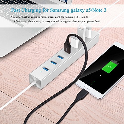 Besgoods Micro USB 3.0 Cable - 1.5 ft/50cm Short USB Type A Male to Micro B Cable Braided Cord for External Hard Drive, Samsung Galaxy S5, Galaxy Note 3-2Pack, Black - Image 3
