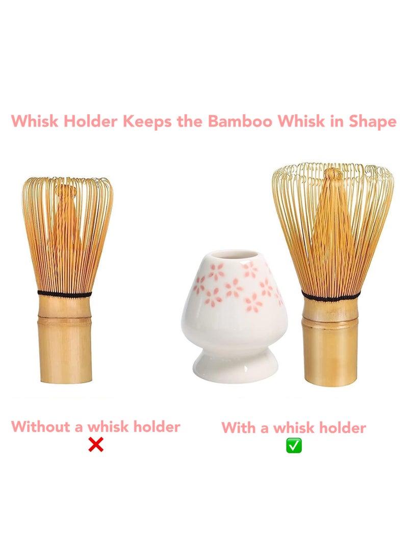 Oasis Casa - 4Pcs Matcha Tea Whisk Set, Japanese Matcha Tea Kit, Traditonal Matcha Ceremony Teaware Including Ceramic Bowl, Bamboo Tea Scoop, Bamboo Whisk, Ceramic Whisk Holder (Cherry Blossom) - Image 1