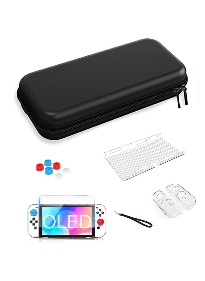 Fazza Portable Switch Carrying Case, Travel Carrying Case, Protective Case for Switch OLED Model with Tempered Glass Screen, Crystal Shell, Dust Cover and Thumb Cover Grip  - Image 1