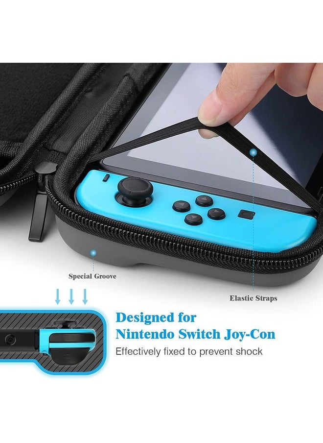 Portable Switch Carrying Case, Travel Carrying Case, Protective Case for Switch OLED Model with Tempered Glass Screen, Crystal Shell, Dust Cover and Thumb Cover Grip