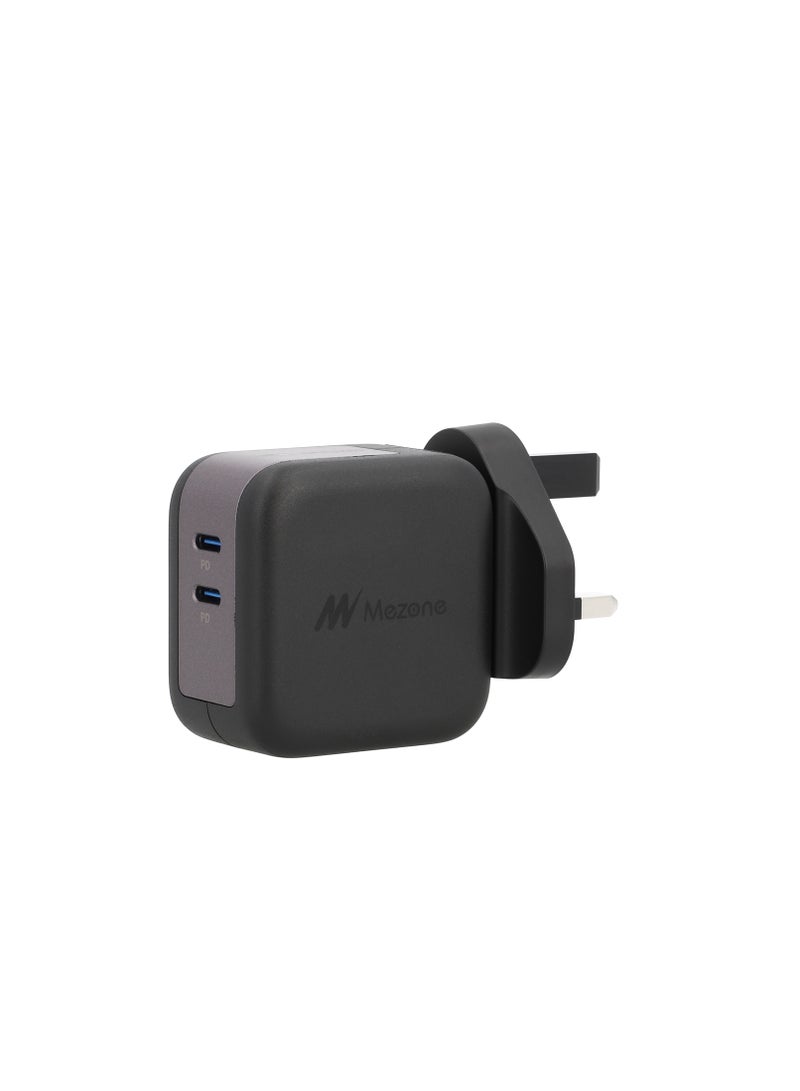 Mezone PD 45W Dual USB Type C Wall Charger, Fast Charging Wall Adapter UK Plug with GaN Technology, USB C Charger for iPhone 15/ Plus/ Pro/ Pro Max, iPad Pro 12.9/ 11, MacBook, Galaxy S24, Pixel And More - Black - Image 1