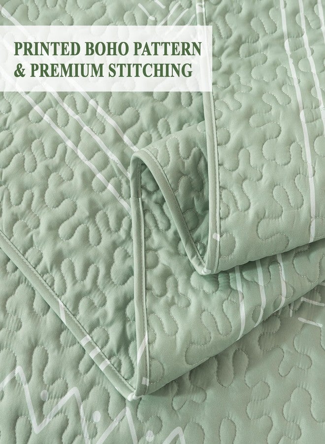 Andency Sage Green Quilt Set Queen (90x96 Inch), 3 Pieces(1 Striped Triangle Printed Quilt and 2 Pillowcases), Bohemian Summer Lightweight Reversible Microfiber Bedspread Coverlet Sets - Image 5