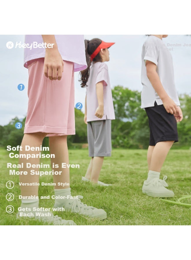 Heybetter Children's Denim-like Shorts, Moisture-wicking Quick-dry Soft Sports Shorts For Boys And Girls, Reef , Size 120 - Image 3