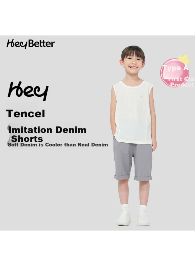 Heybetter Children's Denim-like Shorts, Moisture-wicking Quick-dry Soft Sports Shorts For Boys And Girls, Reef , Size 120 - Image 1