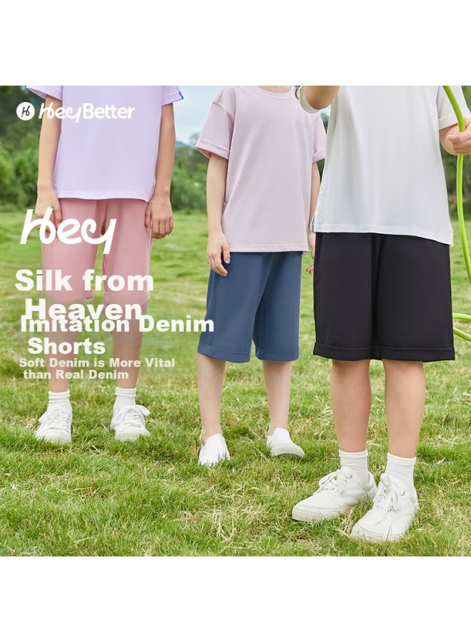 Heybetter Children's Denim-like Shorts, Moisture-wicking Quick-dry Soft Sports Shorts For Boys And Girls, Reef , Size 120 - Image 2