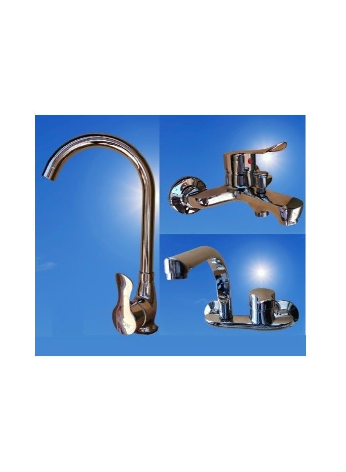 Shams 3-piece Mixer Set Consisting Of A Bathtub Mixer Including The External Adapter + Basin Mixer + Kitchen Basin Mixer