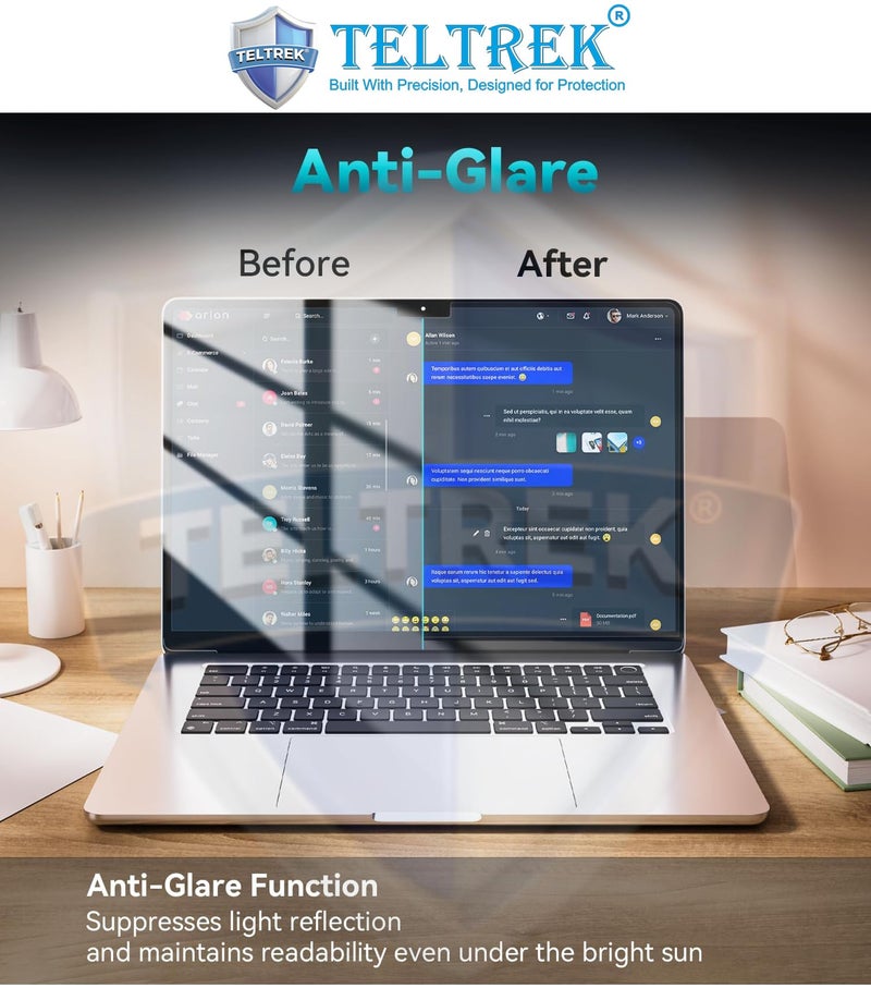 TELTREK Eye Friendly AntiBlue Light, Anti UV, Anti Glare Matte Finish Screen Guard Designed For Macbook Air 13.6 Inch M2/ M3/ M4 Chip A2681 A3113 A3240 [2022-2025] Screen Protector - Image 5