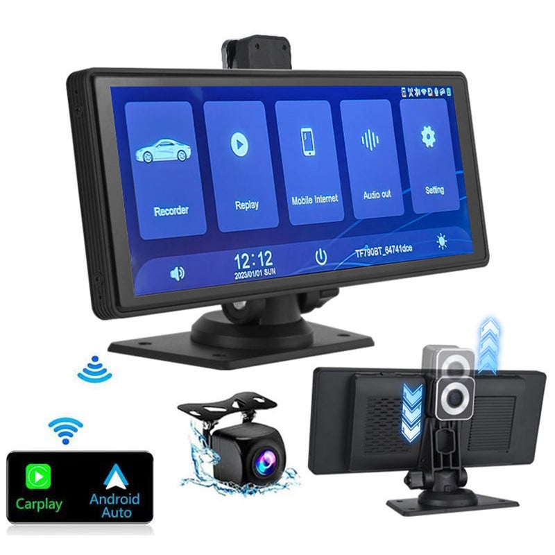 9.3" 4K(interpolation) Dash Cam Rearview Camera Wifi Carplay & Android Auto Wireless GPS Navigation Dashboard DVR AI Voice Split Screen AUX - Image 1