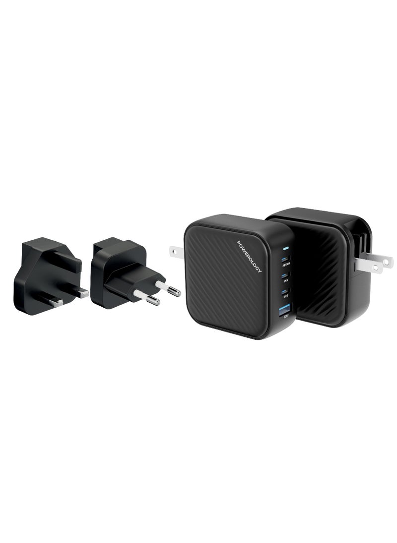 Powerology - Wall Charger with 3 Ports and 100W Power for Fast And Secure Charging / Safe and Easy to Use / World Travel Kit - Black - Image 1