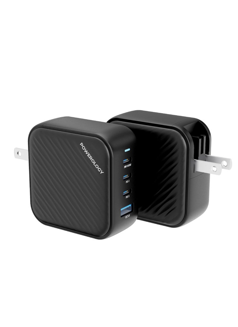 Powerology - Wall Charger with 3 Ports and 100W Power for Fast And Secure Charging / Safe and Easy to Use / World Travel Kit - Black - Image 1