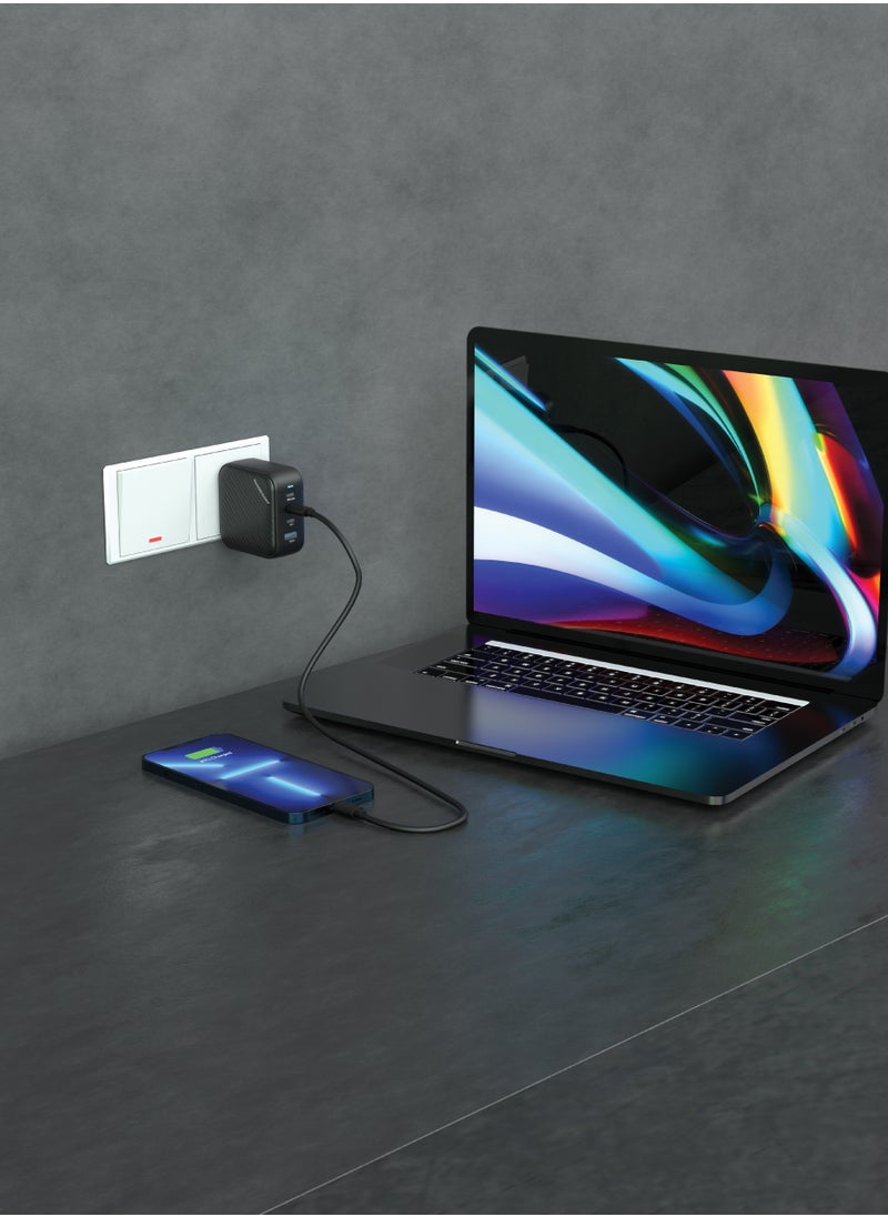 Powerology - Wall Charger with 3 Ports and 100W Power for Fast And Secure Charging / Safe and Easy to Use / World Travel Kit - Black - Image 1