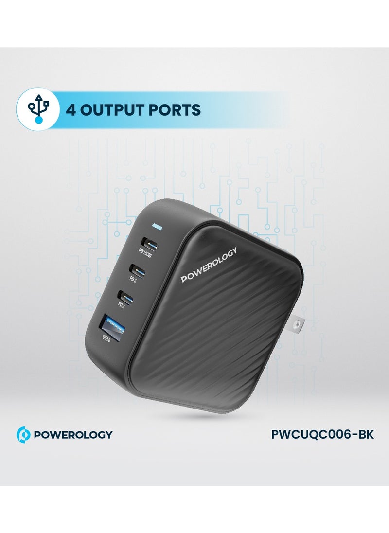 Powerology - Wall Charger with 3 Ports and 100W Power for Fast And Secure Charging / Safe and Easy to Use / World Travel Kit - Black - Image 1