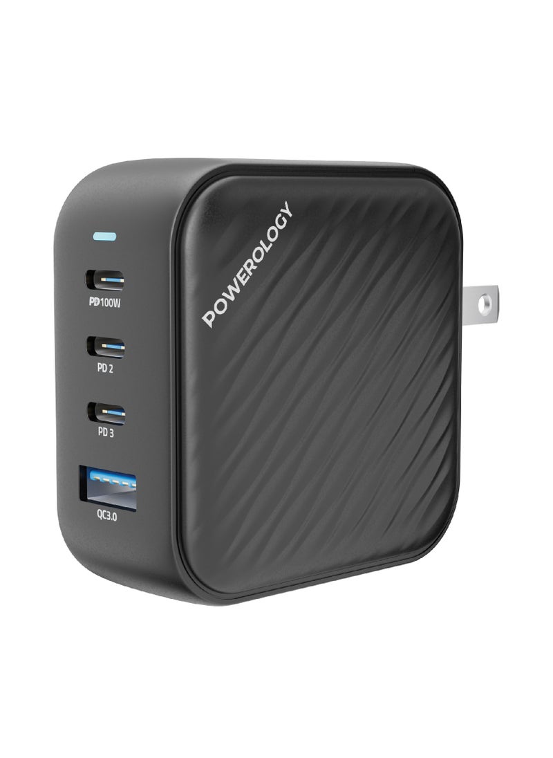 Powerology - Wall Charger with 3 Ports and 100W Power for Fast And Secure Charging / Safe and Easy to Use / World Travel Kit - Black - Image 1