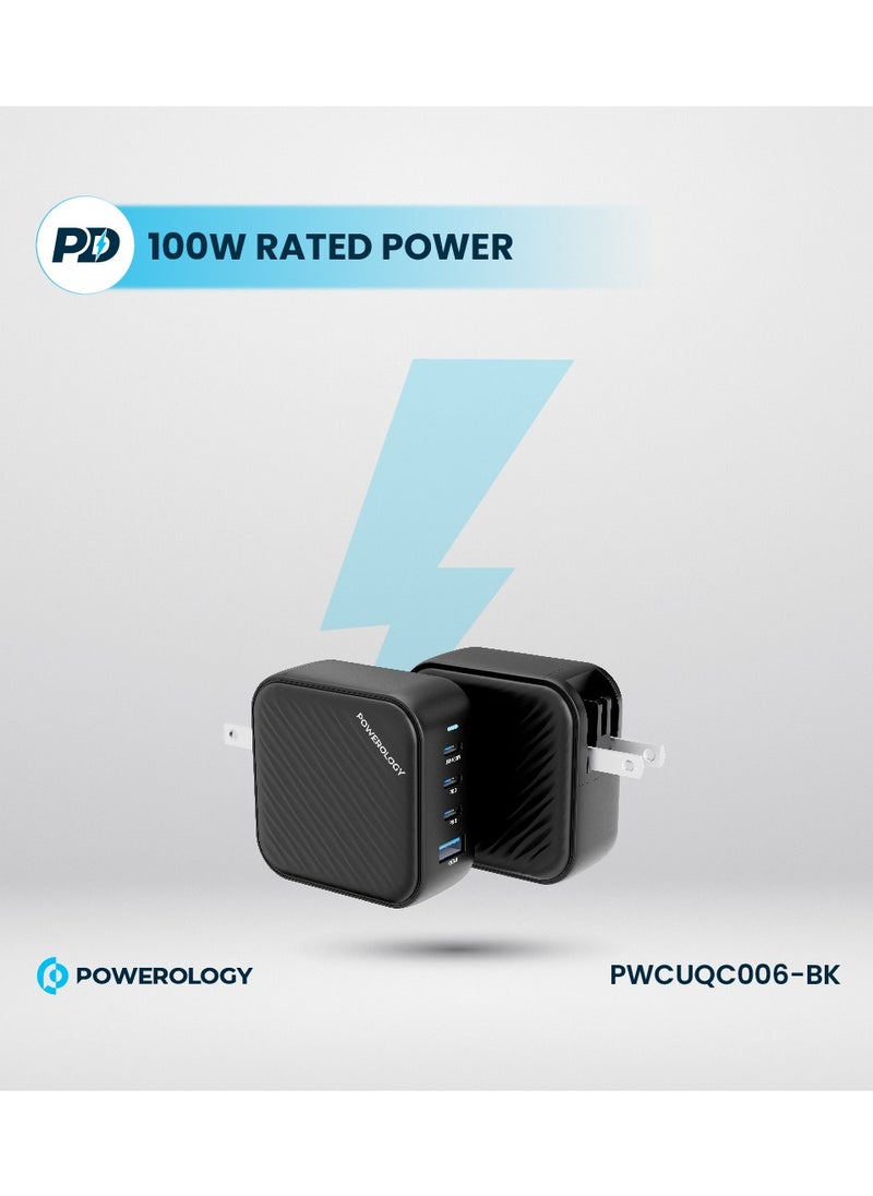 Powerology - Wall Charger with 3 Ports and 100W Power for Fast And Secure Charging / Safe and Easy to Use / World Travel Kit - Black - Image 1