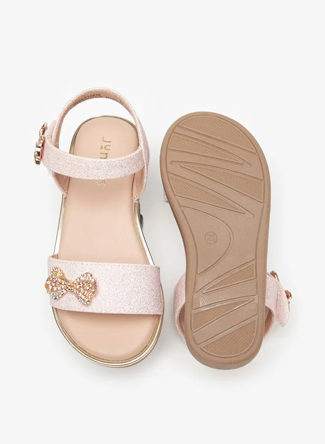 جونيورز Girls Bow Embellished Sandals With Hook And Loop Closure