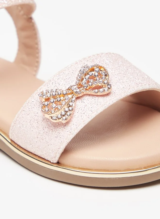 جونيورز Girls Bow Embellished Sandals With Hook And Loop Closure