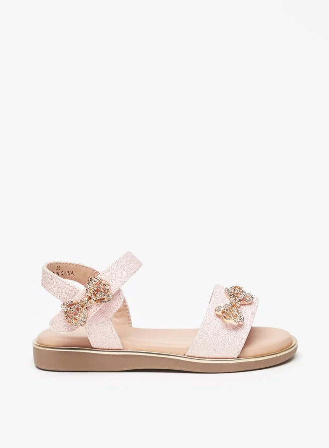 جونيورز Girls Bow Embellished Sandals With Hook And Loop Closure