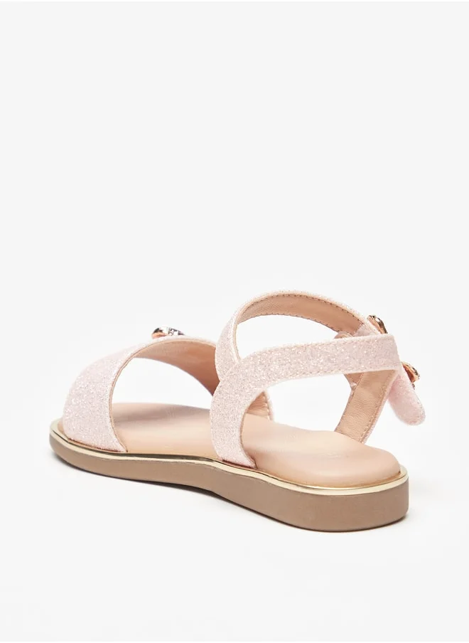 جونيورز Girls Bow Embellished Sandals With Hook And Loop Closure