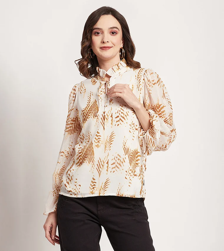 BEVERLY HILLS POLO CLUB Printed Flounce Sleeves Top