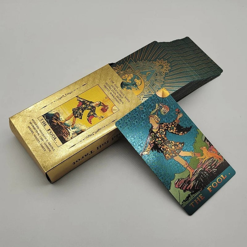Y&D Portable Luxe Gold Foil Tarot Deck - Beginner Friendly Oracle Cards Board Game - Durable Plastic Box Included - Great Value - Image 3