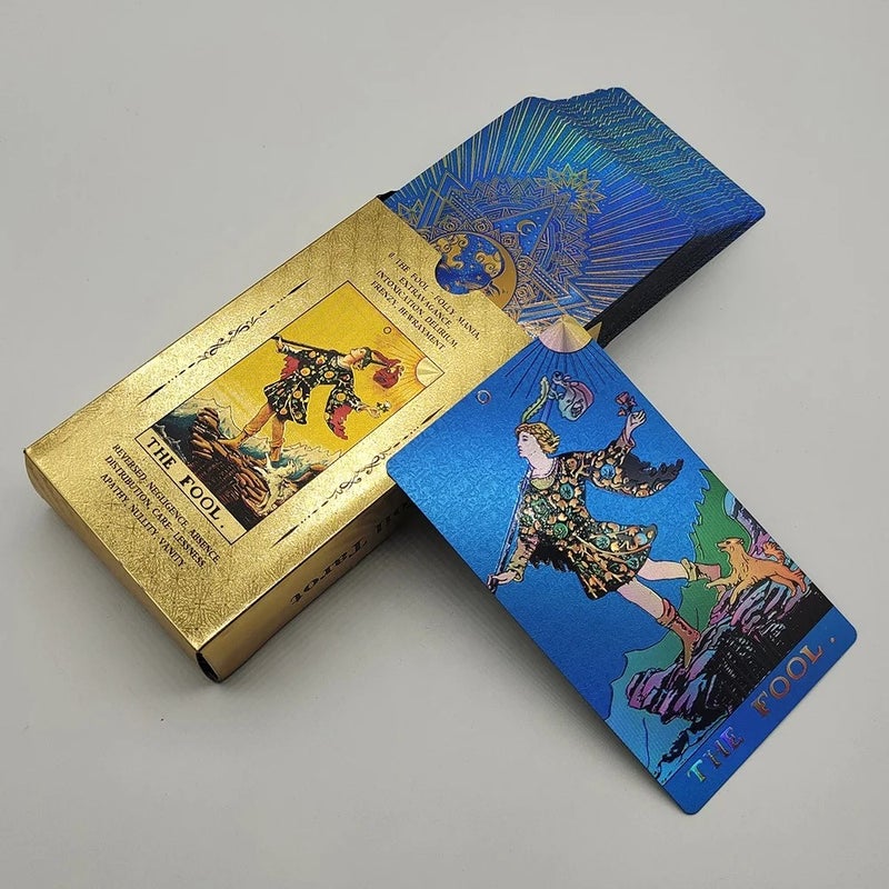 Y&D Portable Luxe Gold Foil Tarot Deck - Beginner Friendly Oracle Cards Board Game - Durable Plastic Box Included - Great Value - Image 5