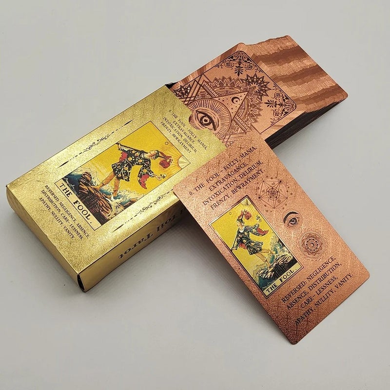 Y&D Portable Luxe Gold Foil Tarot Deck - Beginner Friendly Oracle Cards Board Game - Durable Plastic Box Included - Great Value - Image 4