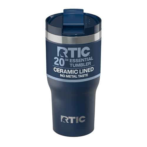 RTIC 20oz Essential Tumbler with Lid, Ceramic Lined, Insulated, Stainless Steel, Metal, Double Wall Vacuum-Insulation, Travel Cup for Iced Coffee, Tea, Hot and Cold Drink, Navy - Image 1
