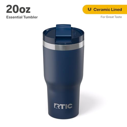 RTIC 20oz Essential Tumbler with Lid, Ceramic Lined, Insulated, Stainless Steel, Metal, Double Wall Vacuum-Insulation, Travel Cup for Iced Coffee, Tea, Hot and Cold Drink, Navy - Image 2