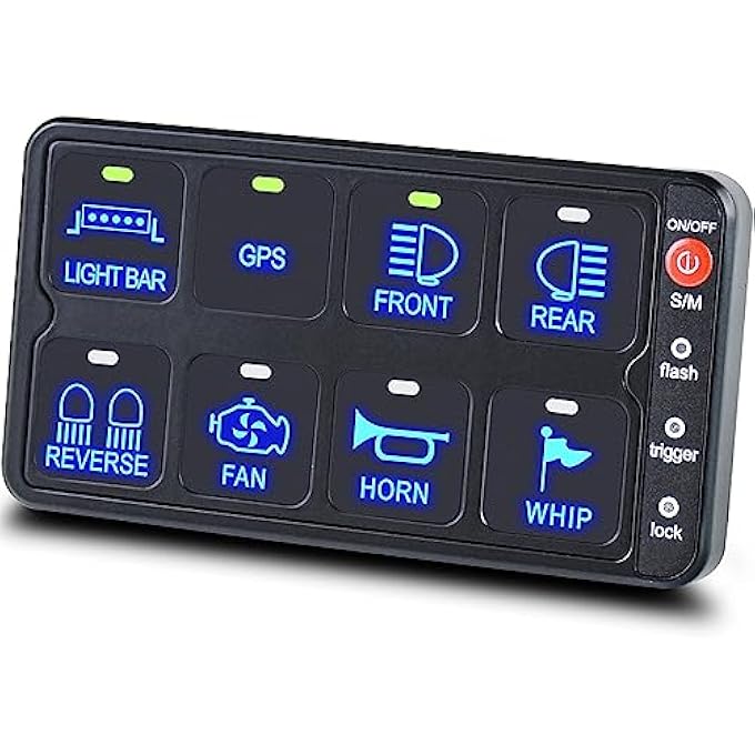 NALACAL لوحة مفاتيح 8 عصابة 1224 فولت مفتاح التحكم باللمس لوحة مفاتيح متعددة الوظائف لوحة مفاتيح تبديل مقاومة للماء نظام تبديل التتابع الإلكتروني لسيارات الدفع الرباعي والشاحنات والمقطورات والمركبات البحرية والقوارب واليخوت والمخيمات - Image 1