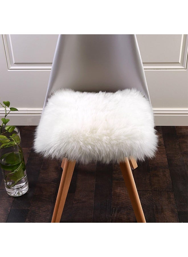 Softlife White Small Faux Fur Sheepskin Throw Rug Fluffy Shag Fur Chair Cover Pad Washable Square Area Rugs for Living Room Bedroom Dorm 20" x 20" - Image 1