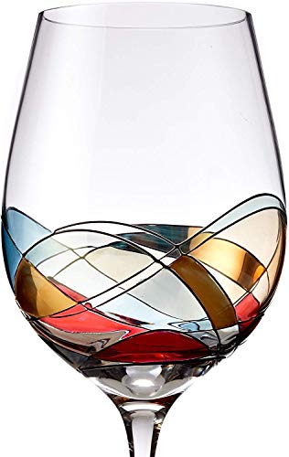 Bezrat Red Wine Glasses Set of 2, Hand Painted Wine Glass, Drinkware Essentials, 11" H, 28oz Wine Lover Large Glass, Glassware Gifts Ideas for Women Inspired by 'Duomo di Milano' Mothers Day (Red) - Image 4