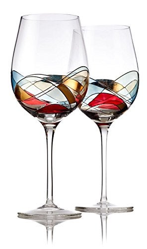 Bezrat Red Wine Glasses Set of 2, Hand Painted Wine Glass, Drinkware Essentials, 11" H, 28oz Wine Lover Large Glass, Glassware Gifts Ideas for Women Inspired by 'Duomo di Milano' Mothers Day (Red) - Image 1