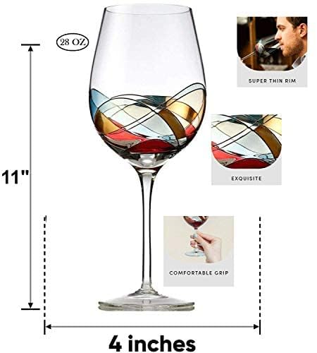 Bezrat Red Wine Glasses Set of 2, Hand Painted Wine Glass, Drinkware Essentials, 11" H, 28oz Wine Lover Large Glass, Glassware Gifts Ideas for Women Inspired by 'Duomo di Milano' Mothers Day (Red) - Image 2