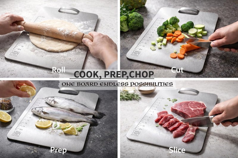 DUKAAN Premium 304 Stainless Steel Chopping Board for Kitchen with Built-in Handle & Curved Head – Heavy Duty Non-Slip Chopping Board for Meat, Fruits & Vegetables | Hygienic, Durable & Knife-Safe (10 * 14) - Image 5