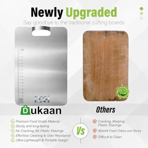 DUKAAN Premium 304 Stainless Steel Chopping Board for Kitchen with Built-in Handle & Curved Head – Heavy Duty Non-Slip Chopping Board for Meat, Fruits & Vegetables | Hygienic, Durable & Knife-Safe (10 * 14) - Image 4