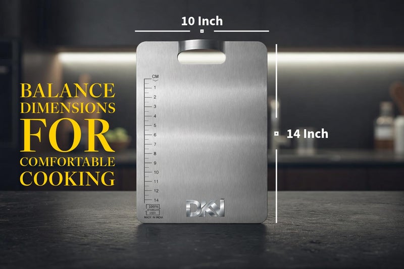 DUKAAN Premium 304 Stainless Steel Chopping Board for Kitchen with Built-in Handle & Curved Head – Heavy Duty Non-Slip Chopping Board for Meat, Fruits & Vegetables | Hygienic, Durable & Knife-Safe (10 * 14) - Image 2